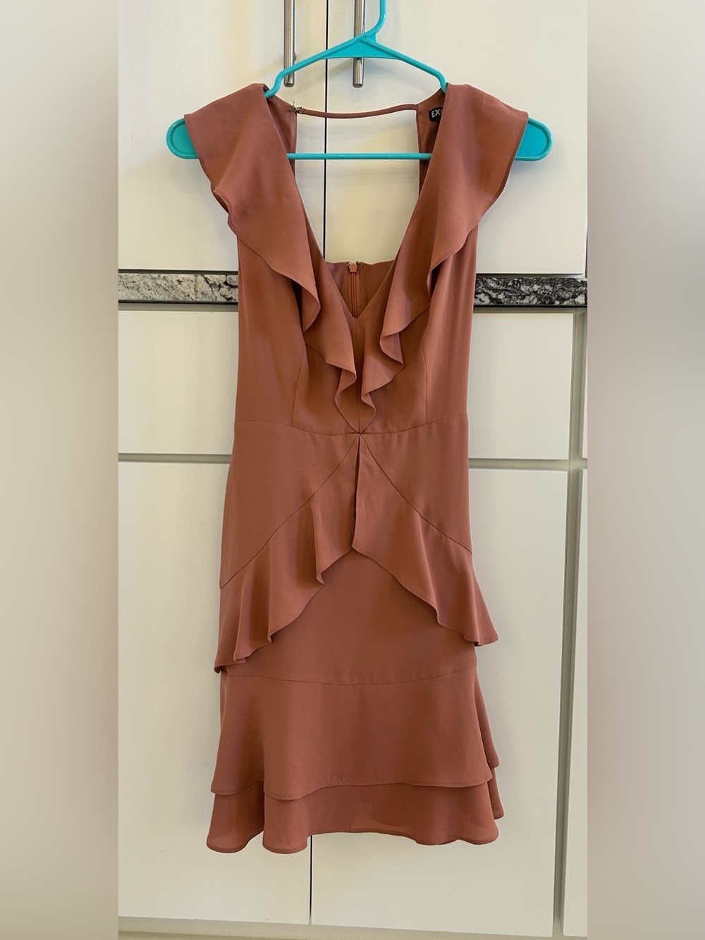 Express Dusty Rose  Ruffle V-Neck Mini Dress